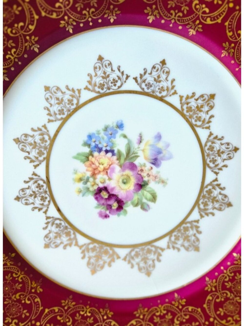 Edgerton Porcelain Dinner Plate 10.75 in Red Color #E456/13 Decorated In USA - Picture 2 of 7